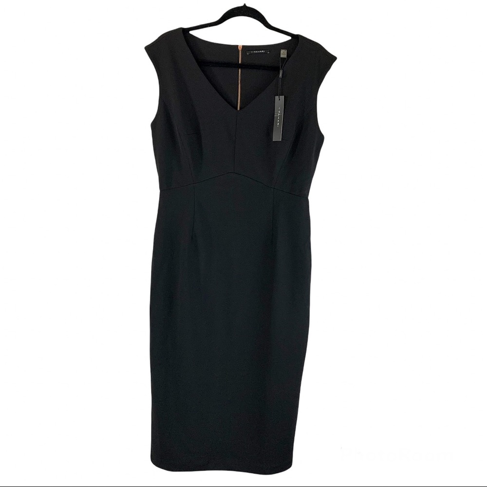 NWT TAHARI Black Sleeveless Midi Sheath Dress